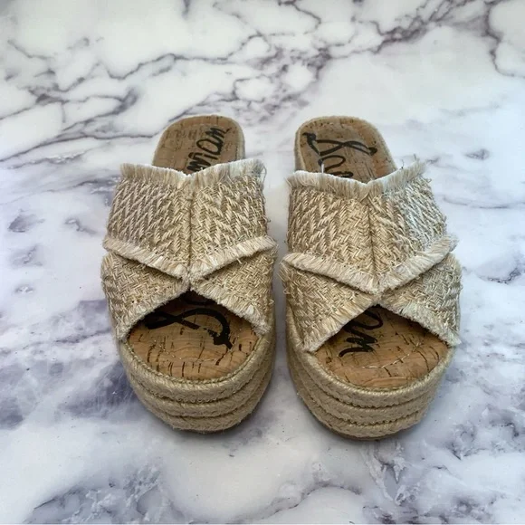 Sam Edelman Ashlynn sand weave crisscross platform sandals size 6.5 medium - Picture 3 of 13